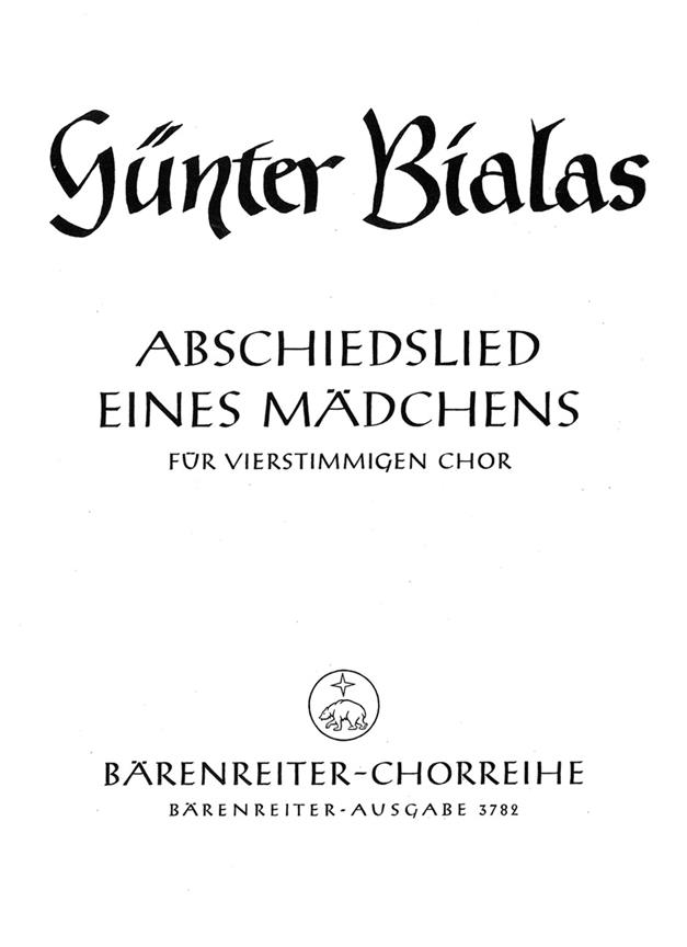 Abschiedslied eines Maedchens : Chorlied auf einen Text aus Gottfried Herders Stimmen der Völker