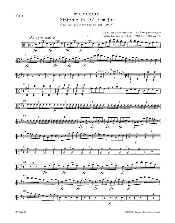 Symphony : Overture to La finta giardiniera K. 196 und K. 121207a