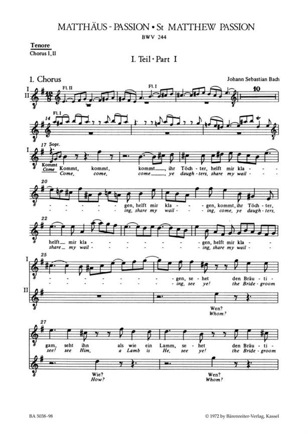 Matthaus-Passion BWV244 : 1. Tenor (Choral voice), 2. Tenor (Choral voice)