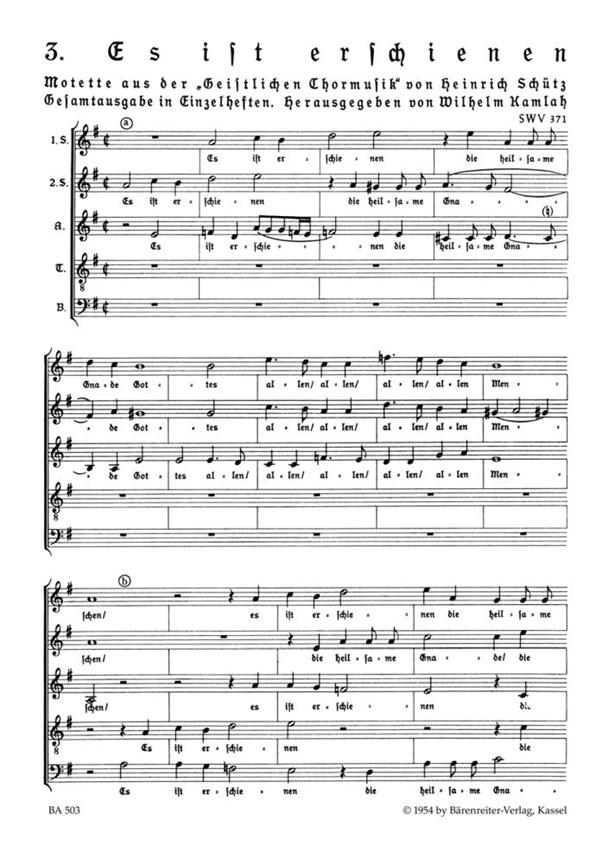 Es ist erschienen die heilsame Gnade Gottes : Motette Nr.3 aus Geistliche Chormusik 1648