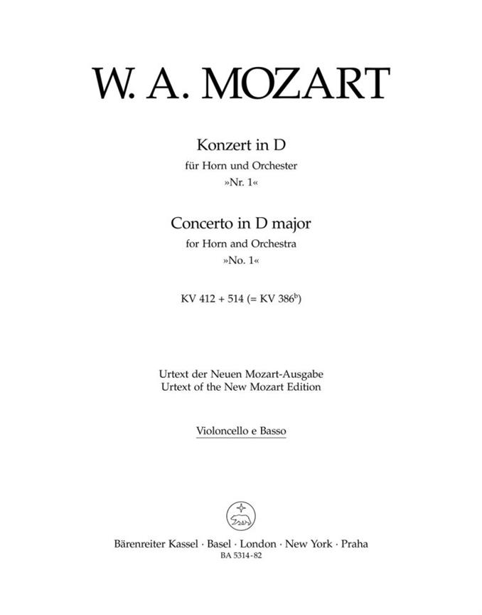 Concerto in D major for Horn and Orchestra No. 1 : KV 412 + 514 (386b)