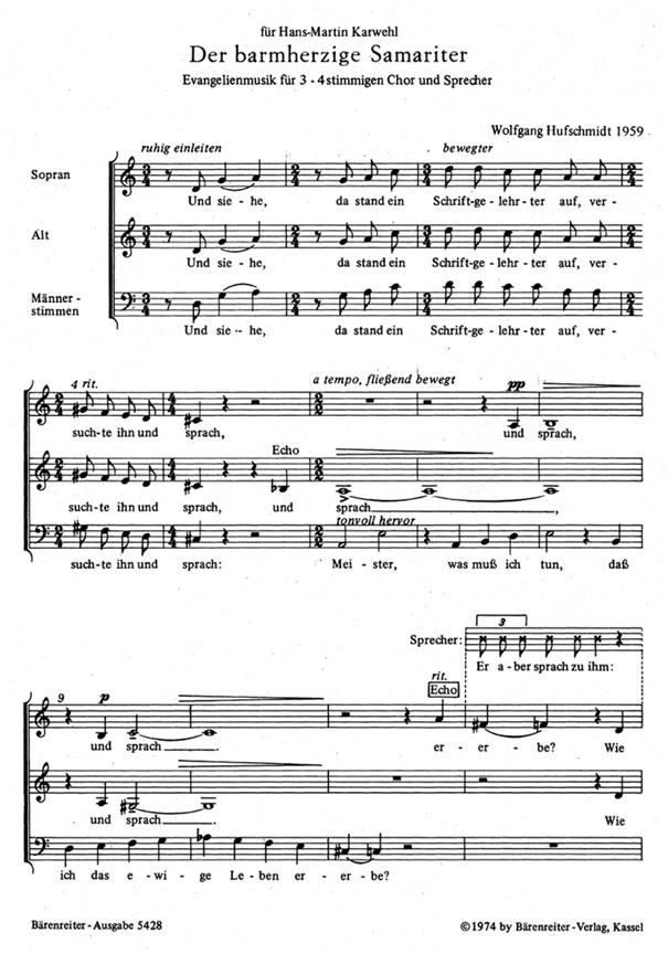 Der barmherzige Samariter : Evangelienmusik für Sprecher und Chor gelegentliche Stimmteilungen