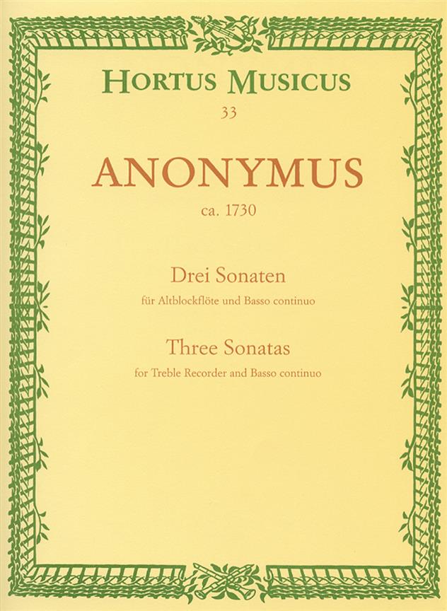 Sonatas 3 Trec Bc : for Treble Recorder (Flute) and Basso continuo