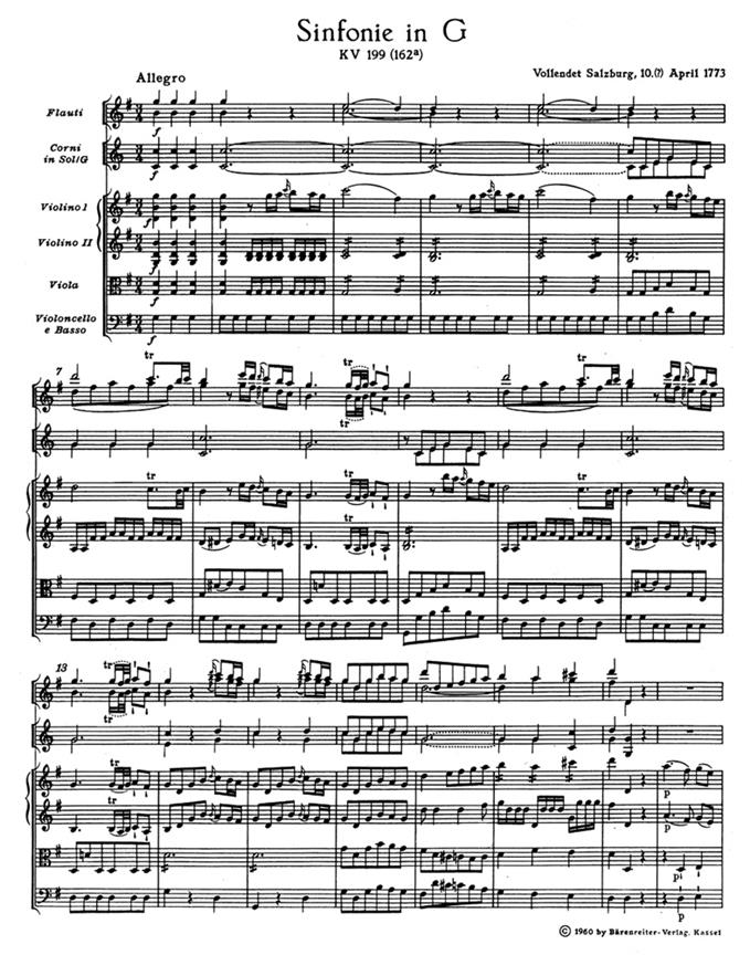 Symphony No. 27 G major KV 199 (161b)