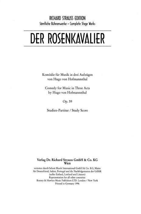 Der Rosenkavalier Op. 59 : Musikalische Komödie in 3 Akten