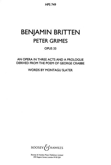 Peter Grimes op. 33 : Oper in 3 Akten und einem Prolog