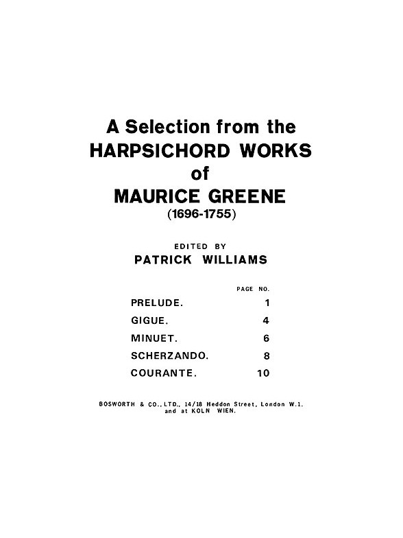 Greene, M Five Harpsichord Works Williams Pf