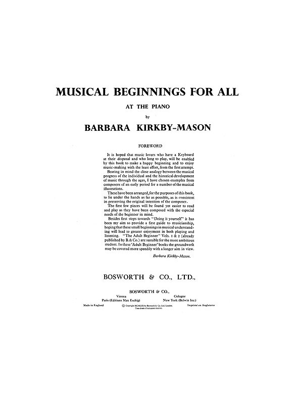 Kirkby-mason, B Musical Beginnings For All Pf
