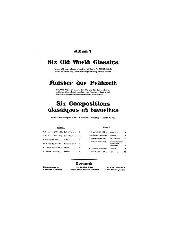 Six Old World Classics 1 Warner Pf