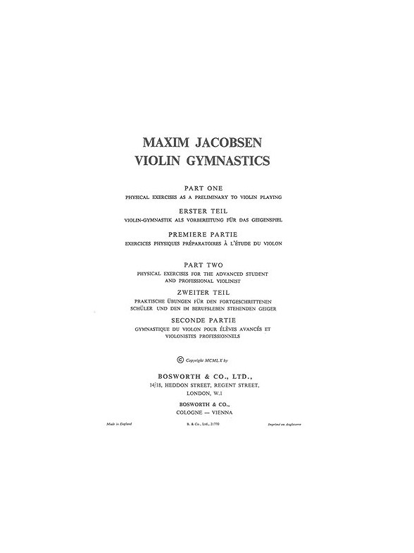 M. Jacobsen: Violin Gymnastics - Physical Exercises