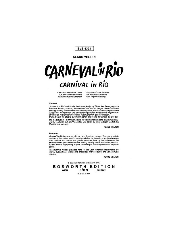 Velten, K Carnival In Rio Rec Ens Sc/Pts