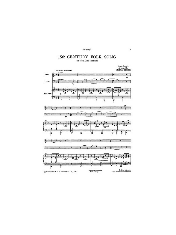 15th Century Folk Song (Arr. Lionel Tertis)