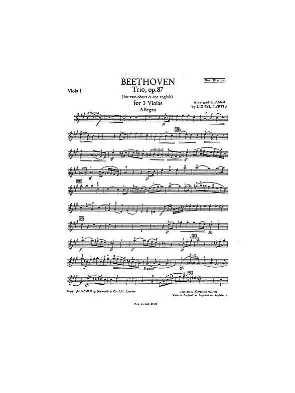 Beethoven: Trio Op.87 (Three Violas Arr. Lionel Tertis)