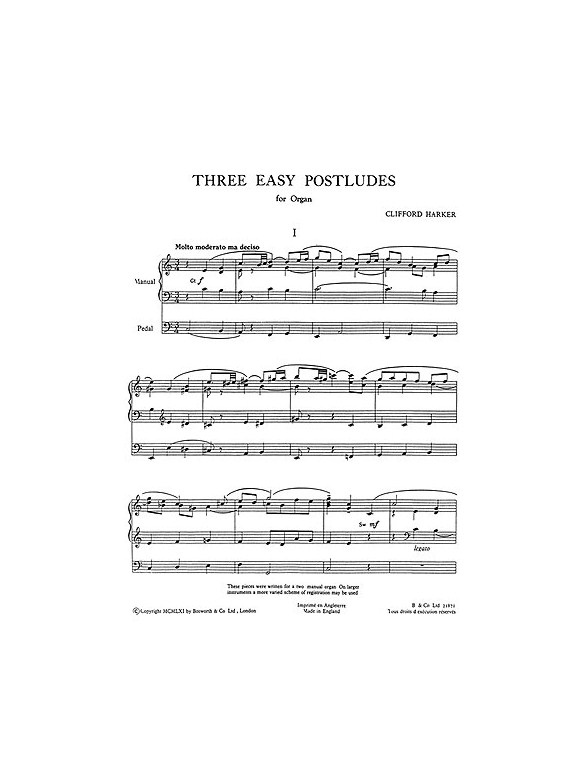 Clifford Harker: Three Easy Postludes For Organ