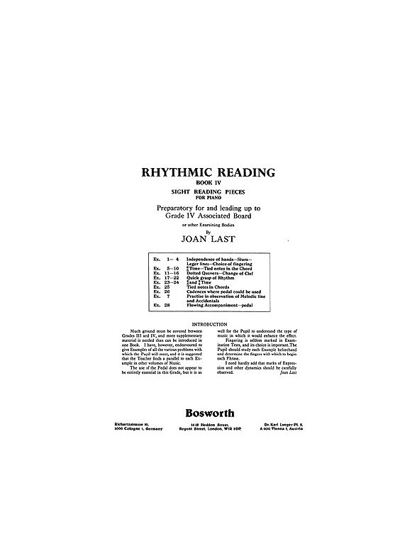 Last Rhythmic Reading Sight Reading Pieces Book 4 Grade 4 Pf