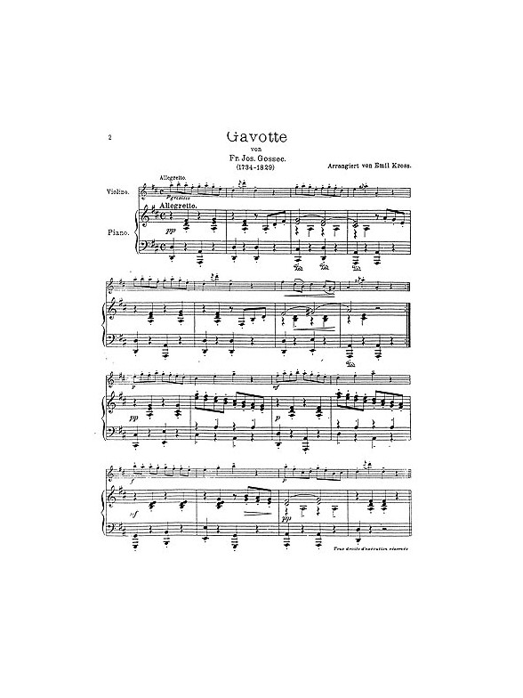 Francois Gossec: Gavotte For Violin And Piano