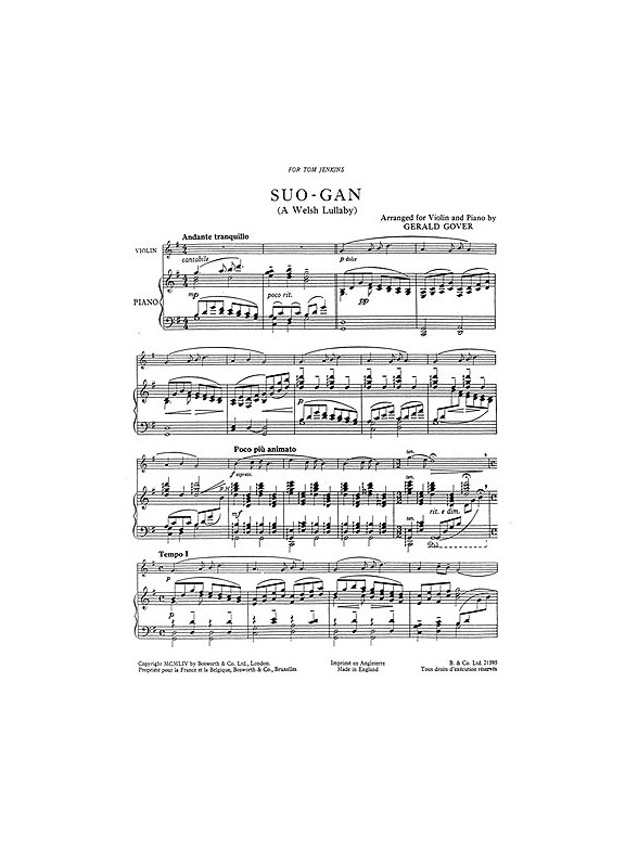 Gover, G Suo Gan Welsh Lullaby Vln/Pf