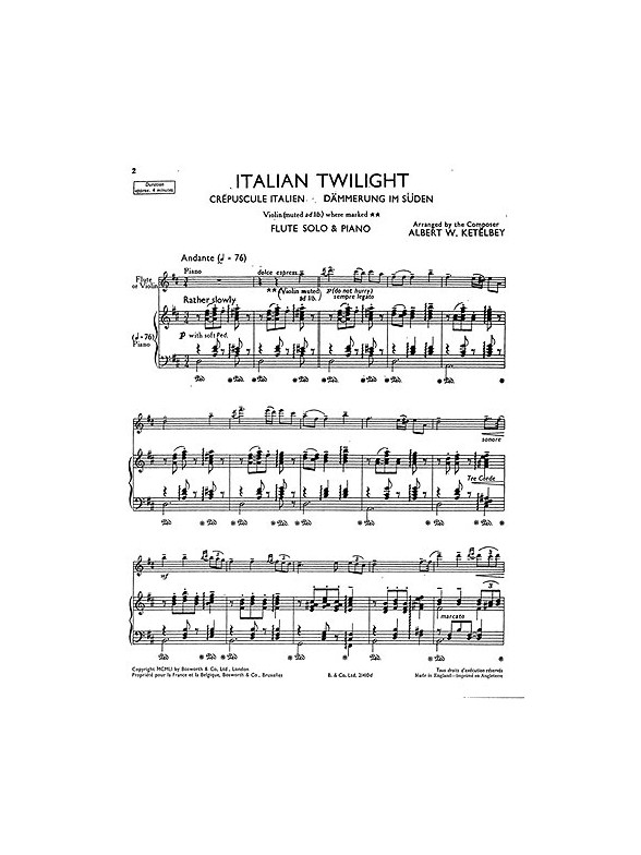 Albert Ketelbey: Italian Twilight (Violin/Piano)