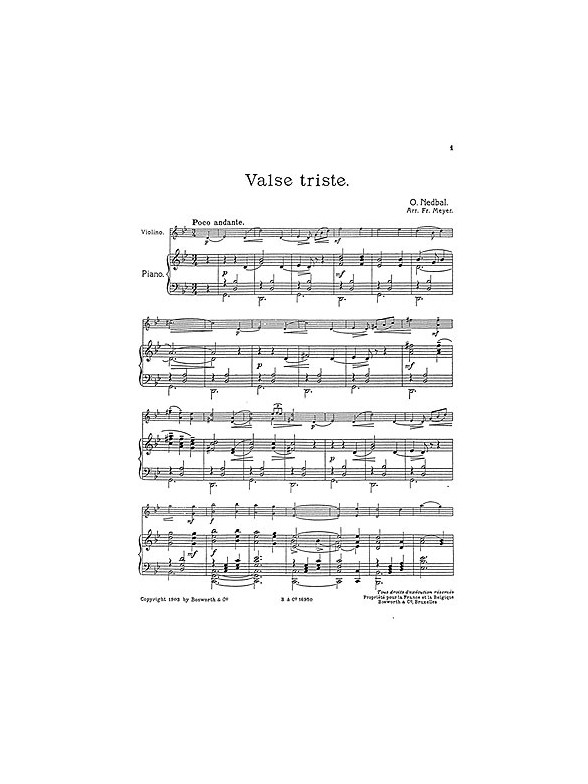 Oskar Nedbal: Valse Triste (Violin/Piano)