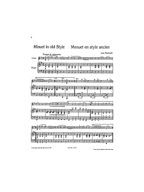 Leo Portnoff: Minuet In Old Style For Violin And Piano