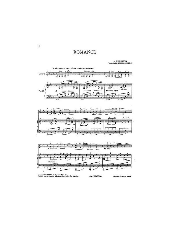 Anton Rubinstein: Romance In E Flat For Violin And Piano