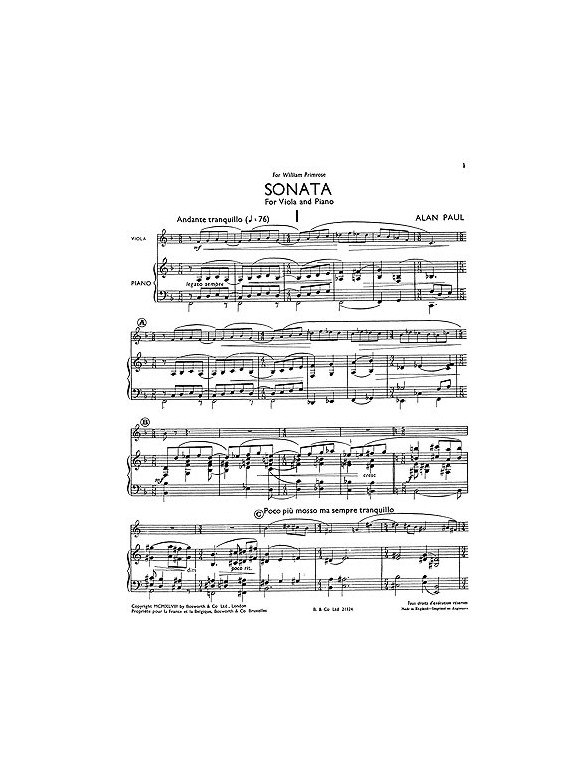 Alan Paul: Sonata For Viola And Piano