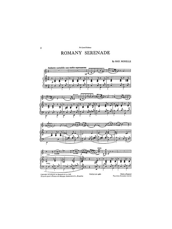 Max Morelle: Romany Serenade For Violin And Piano