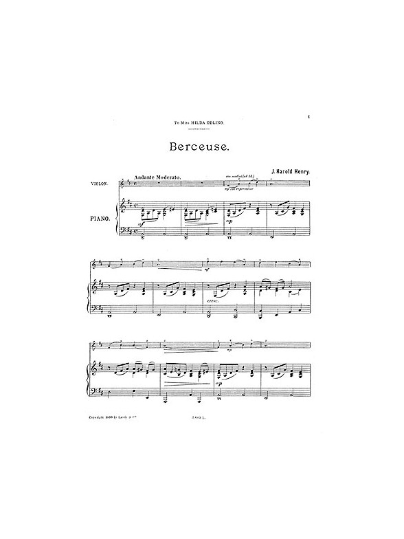 Henry, J H Berceuse Vln/Pf