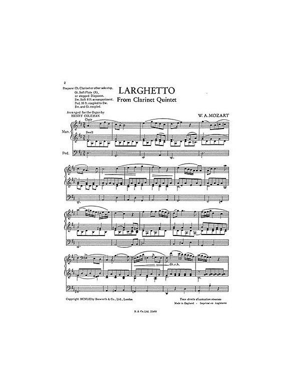 W. A. Mozart: Larghetto From Clarinet Quintet (Organ)