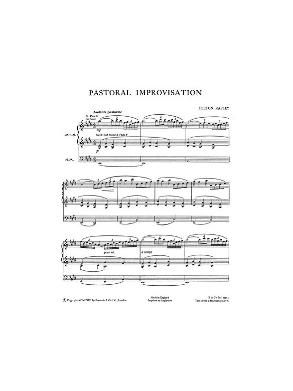 Felton Rapley: Pastoral Improvisation For Organ