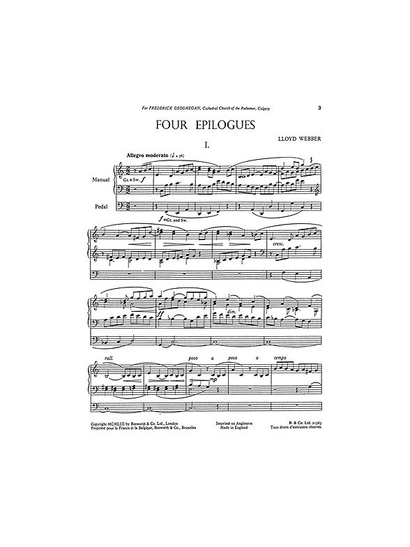 W.S. Lloyd Webber: Four Epilogues For Organ