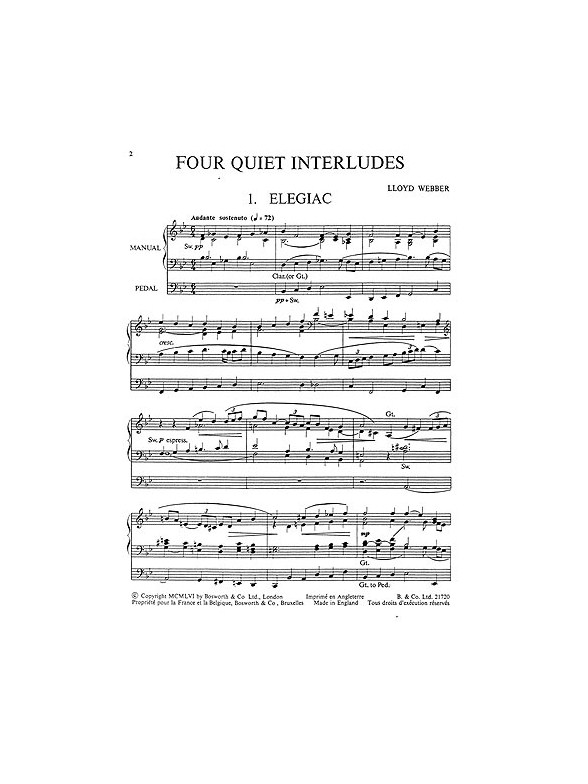 W.S. Lloyd Webber: Four Quiet Interludes For Organ