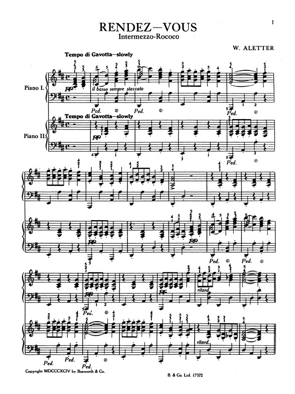 W. Aletter: Rendezvous For 2 Pianos