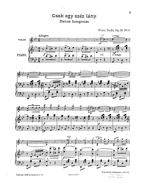 Drdla, F Hungarian Dance No.3 Eg A Kunyho Vln/Pf
