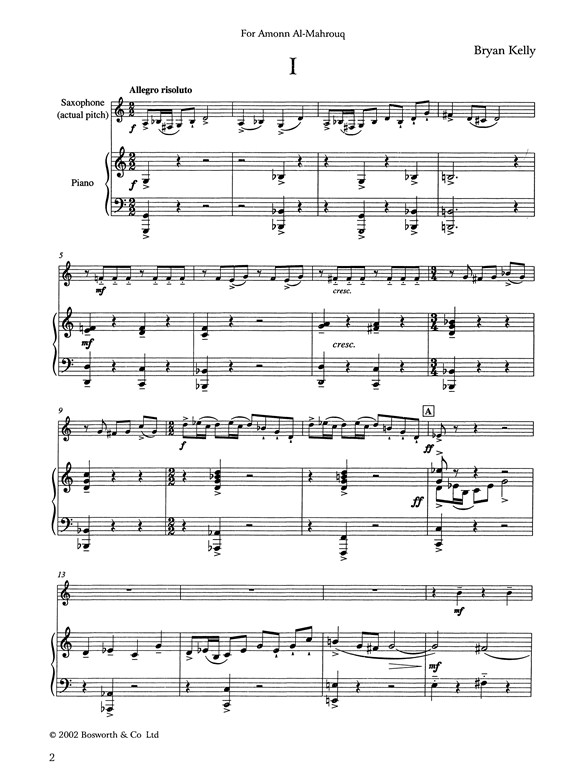 Bryan Kelly: Sonatina For E Flat Saxophone And Piano