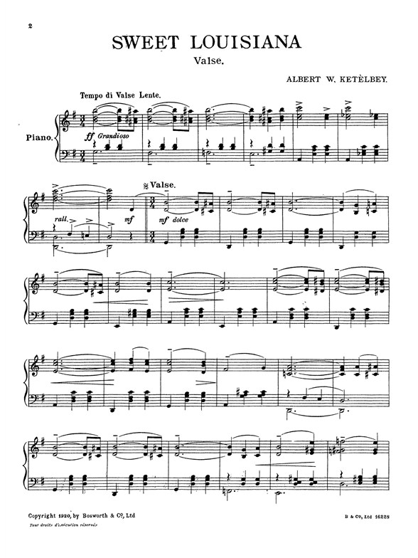 Albert Ketelbey: Sweet Louisiana (Piano)