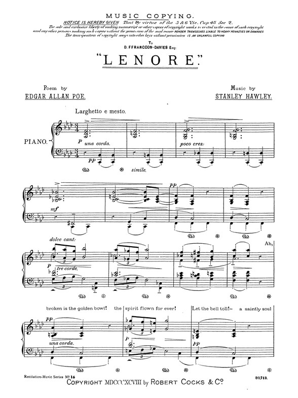 Hawley, S Lenore Recitation Piece No.14 Speaker And Piano