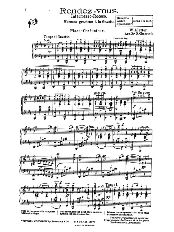 Aletter, W Rendezvous Orch Pf Sc/Pts