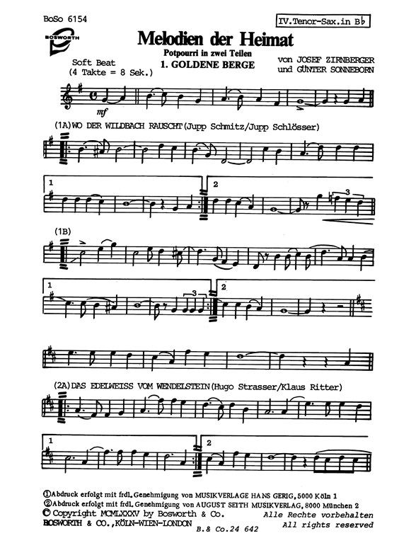Zirnberger, J/Sonneborn Melodien Der Heimat 1 & 2 Tocm Bnd