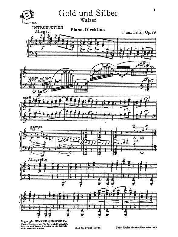 Lehar, F Gold And Silver Waltz Orch Pf Sc/Pts