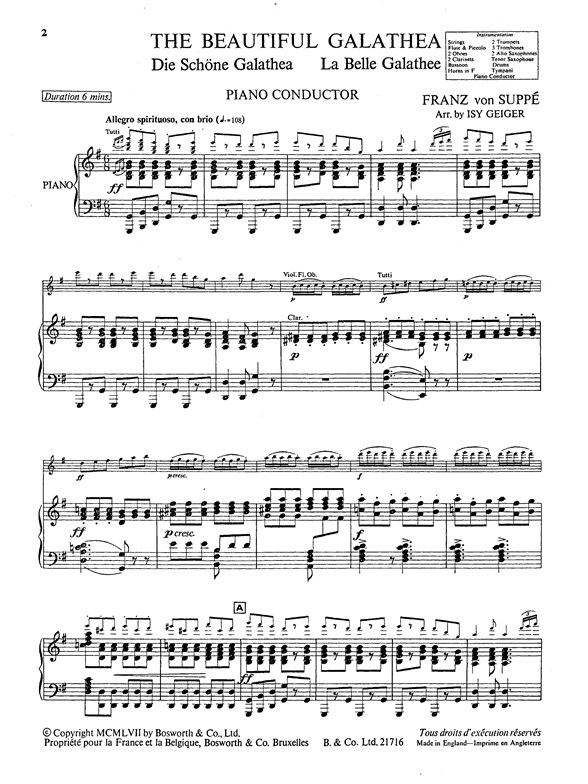 Suppe, F The Beautiful Galathea (Geiger) Orch Pf Sc/Pts