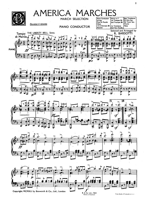 Barsotti, R America Marches Orch Pf Sc/Pts