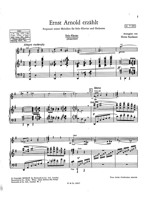 Sandauer, H Ernst Arnold Erzahlt Orch Pf Sc/Pts