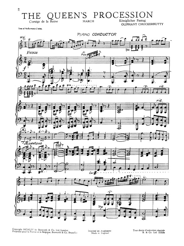 Chuckerbutty, O The Queen's Procession Orch Pf Sc/Pts