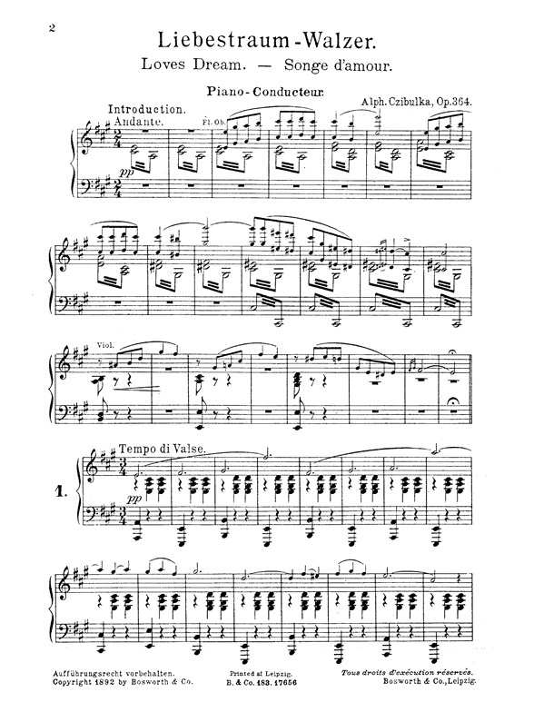 Czibulka, A Loves Dream Liebestraum Waltz Op.364 Orch Pf Sc/Pts