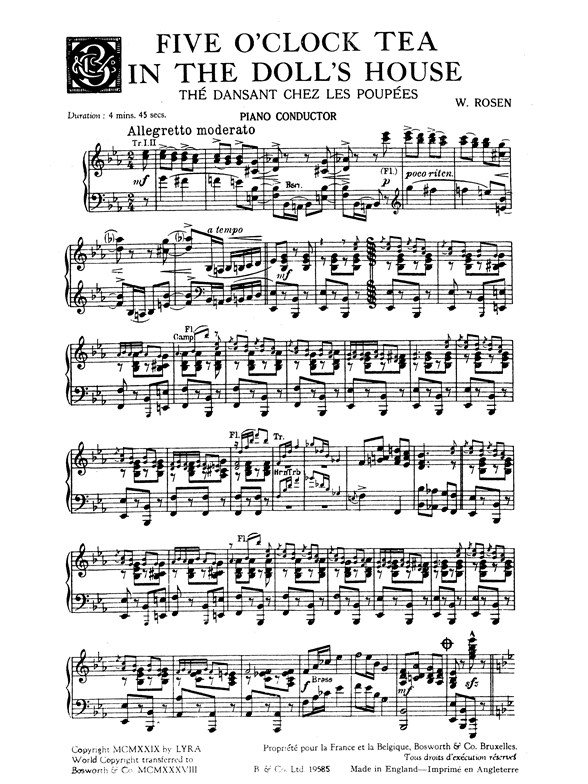 Rosen, W Five O'clock Tea In The Dolls House Orch Pf Sc/Pts
