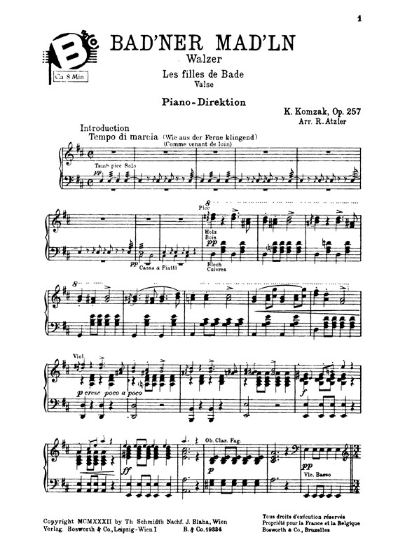 Karl Komzak: Bad'ner Mad'ln Walzer Op.257 (Score/Parts)