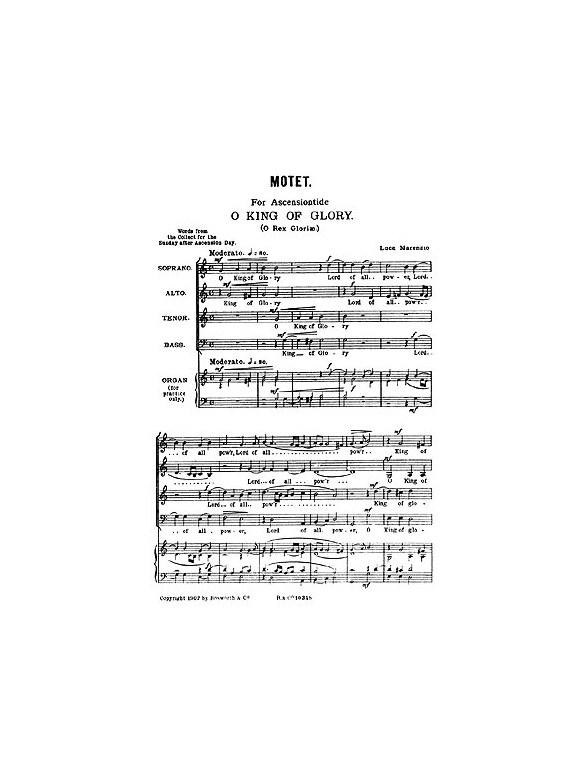 Marenzio, L Motet O King Of Glory Bridge Satb