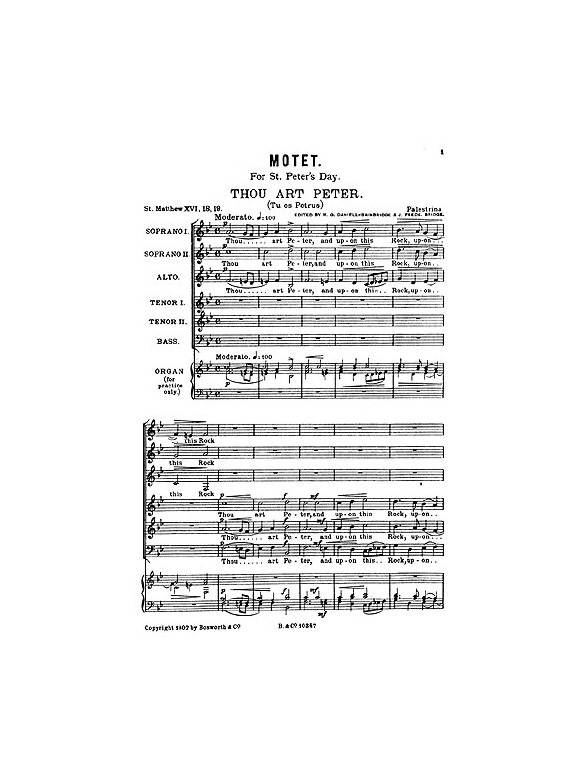 Palestrina, G Thou Art Peter Motets Bridge Ssattb