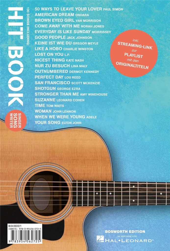 Hitbook Singer-Songwriter - 100 Songs für Gitarre : Mit Melodielinie + Text und Akkorden